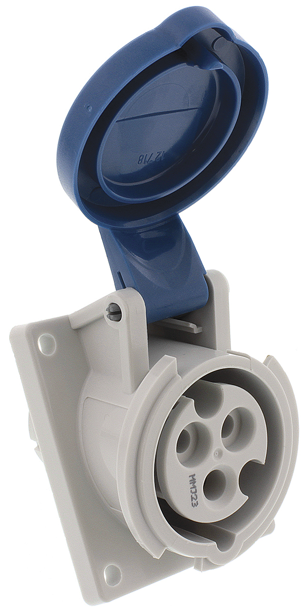 MENNEKES IP44 Blue Panel Mount 3P Angled Industrial Power Socket, Rated At 16A, 230 V