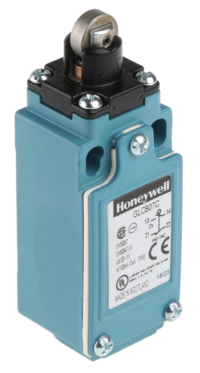 Honeywell GLC Series Roller Plunger Limit Switch, NO/NC, IP66, SPDT 1NO/1NC Gold Contacts, Die Cast Zinc Housing, 50V