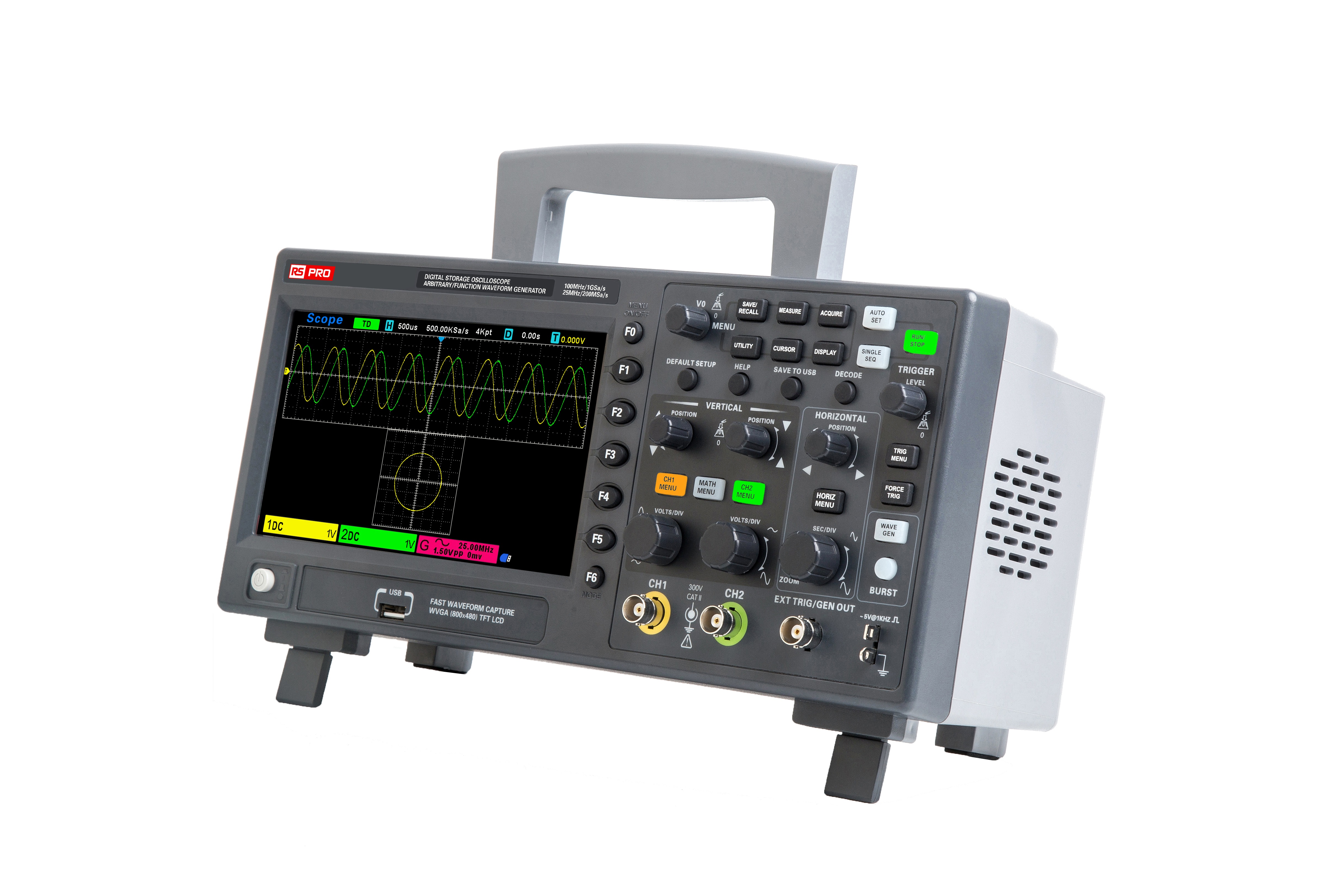 RS PRO, 100MHz Bench Oscilloscope, 2 Analogue Channels - RS Calibrated