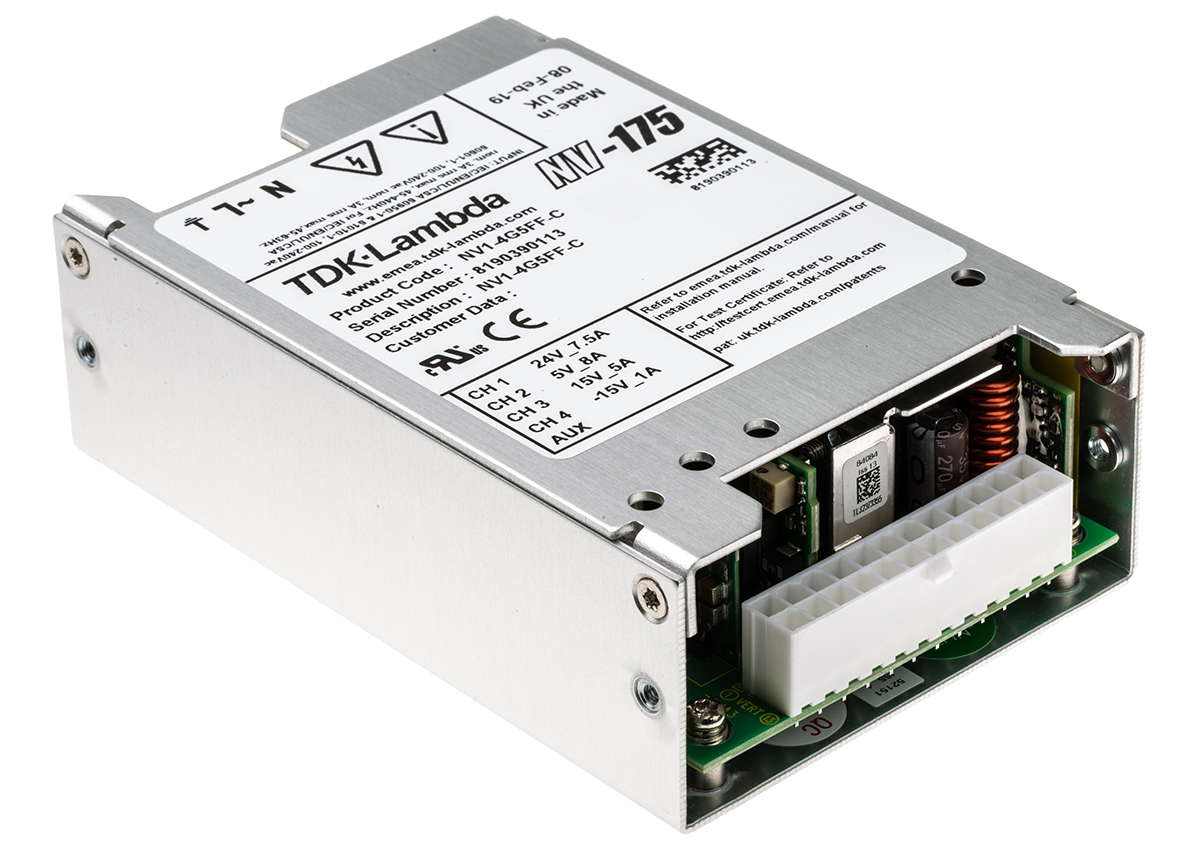 TDK-Lambda Switching Power Supply, NV1-4G5FF-C, 5 V dc, ±15 V dc, ±24 V dc, 1 A, 4 A, 7.5 A, 8 A, 180W, Quad Output, 90