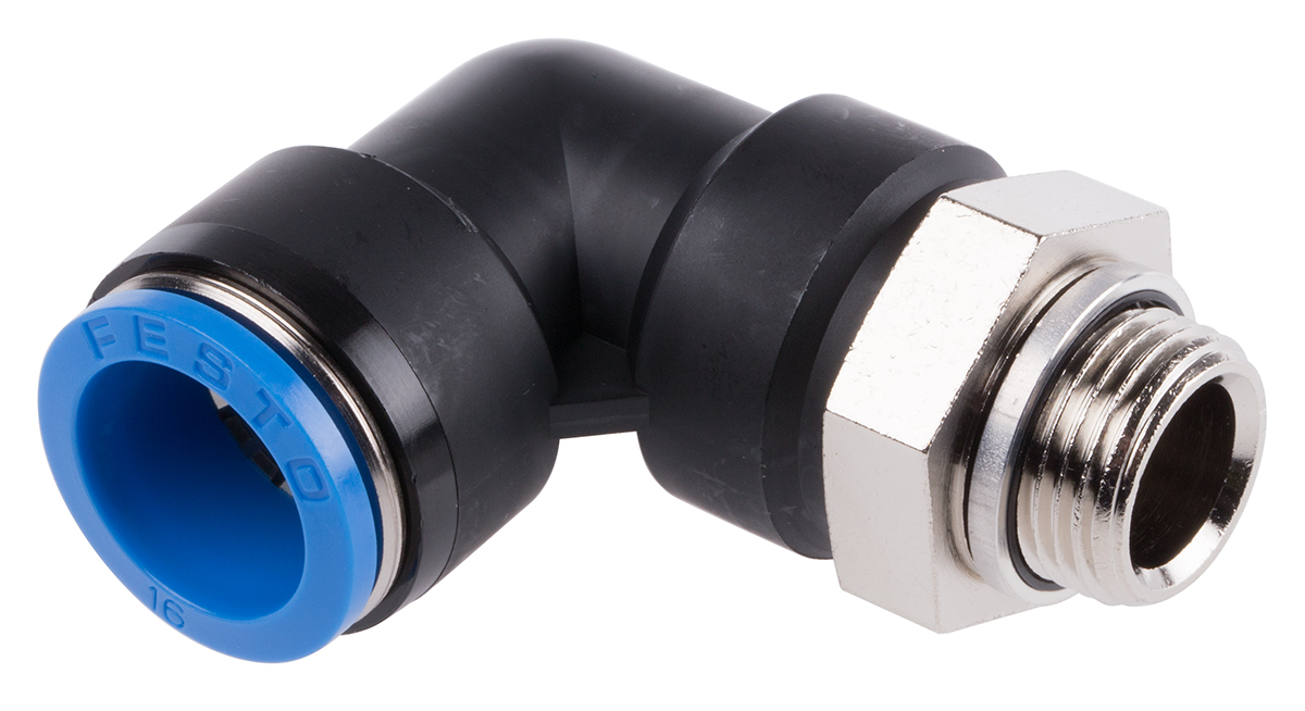 Festo QS Series Elbow Threaded Adaptor, G 3/8 Male to Push In 16 mm, Threaded-to-Tube Connection Style, 186348