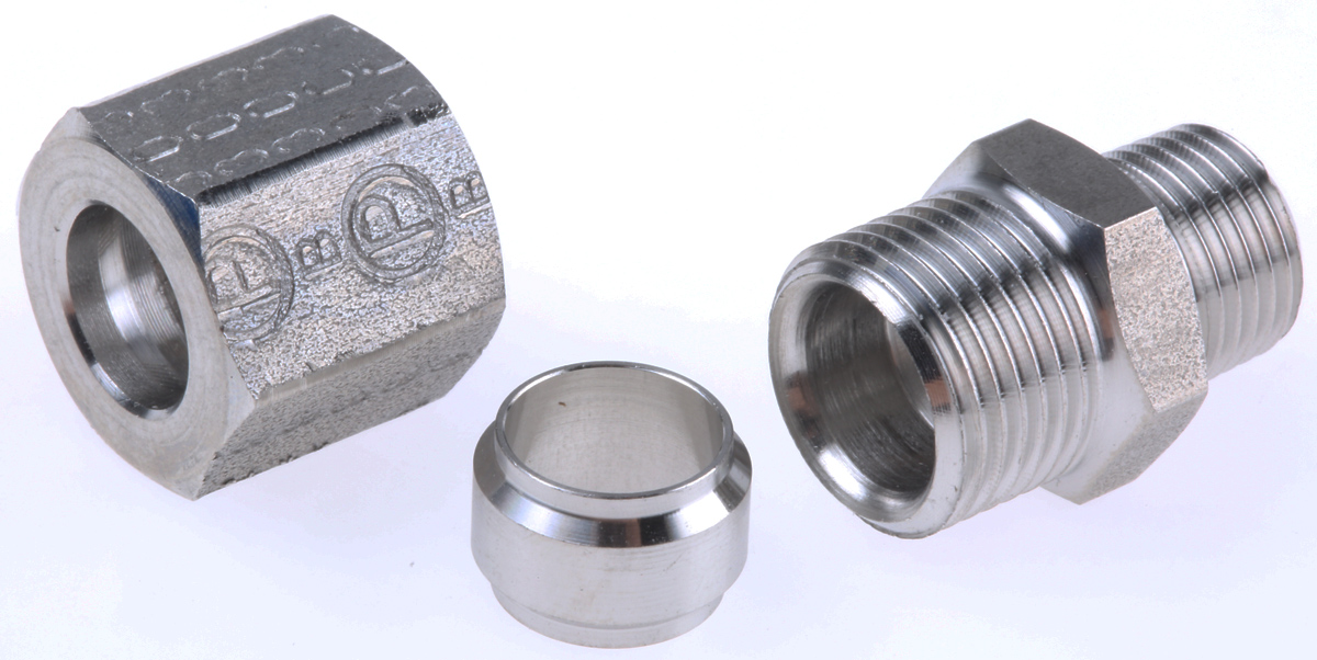 Legris Stainless Steel Pipe Fitting, Straight Hexagon Coupler, Male BSP 1/8in