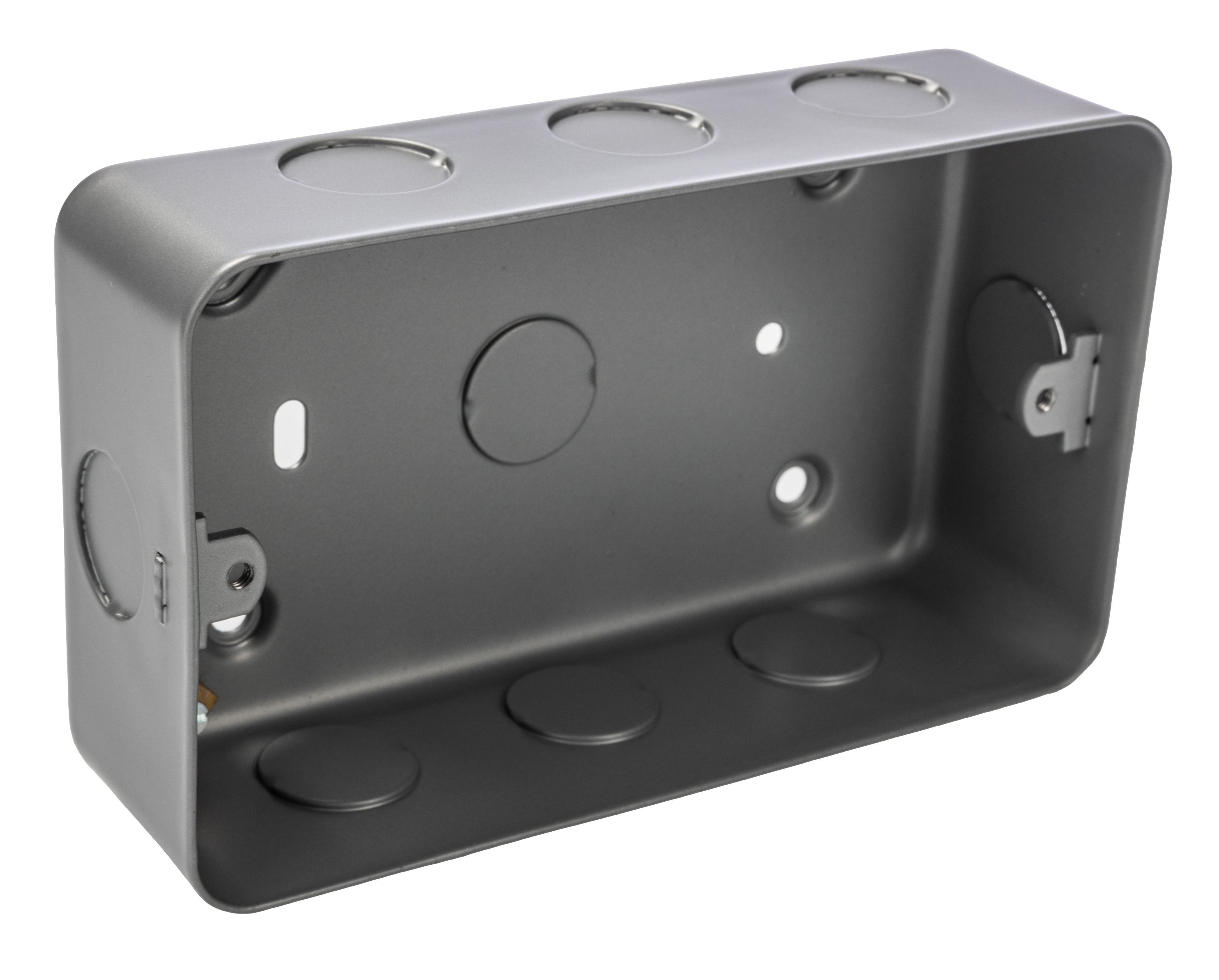 RS PRO Grey Matte Mild Steel Back Box, BS, IP20,  Surface Mount, 2 Gangs, 147mm