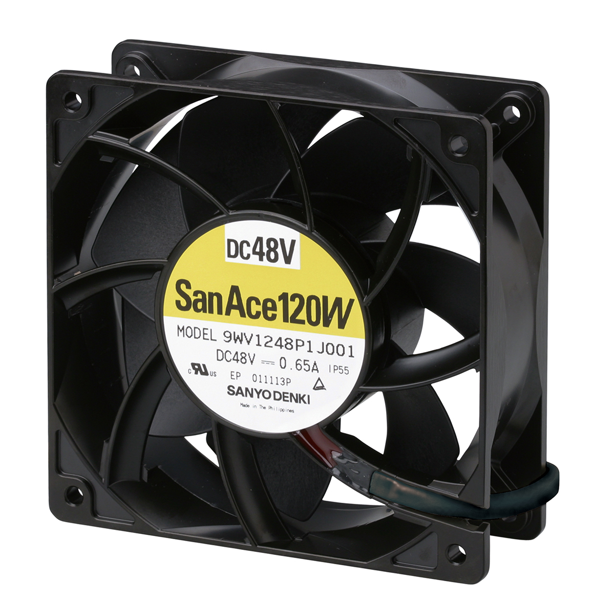 Sanyo Denki 9WV Series Axial Fan, 48 V dc, DC Operation, 380.6m³/h, 31.2W, 650mA Max, IP68, 120 x 120 x 38mm