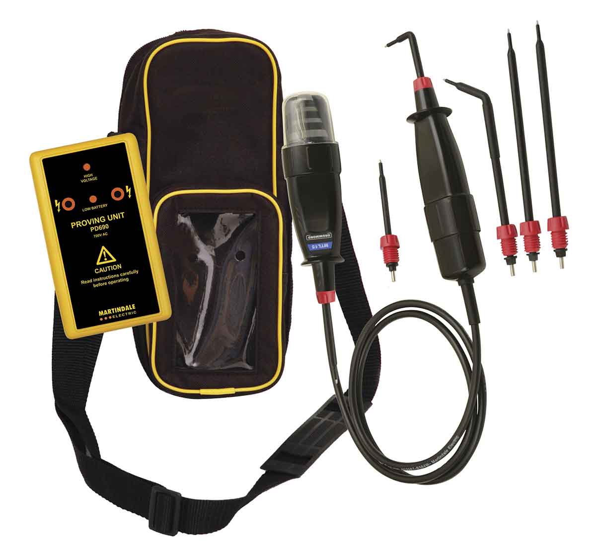 John Drummond Voltage Indicator & Proving Unit Kit 3.5mA 700V ac, Kit Contents 1 Long Angled Prod, 1 L-Shaped Prod and