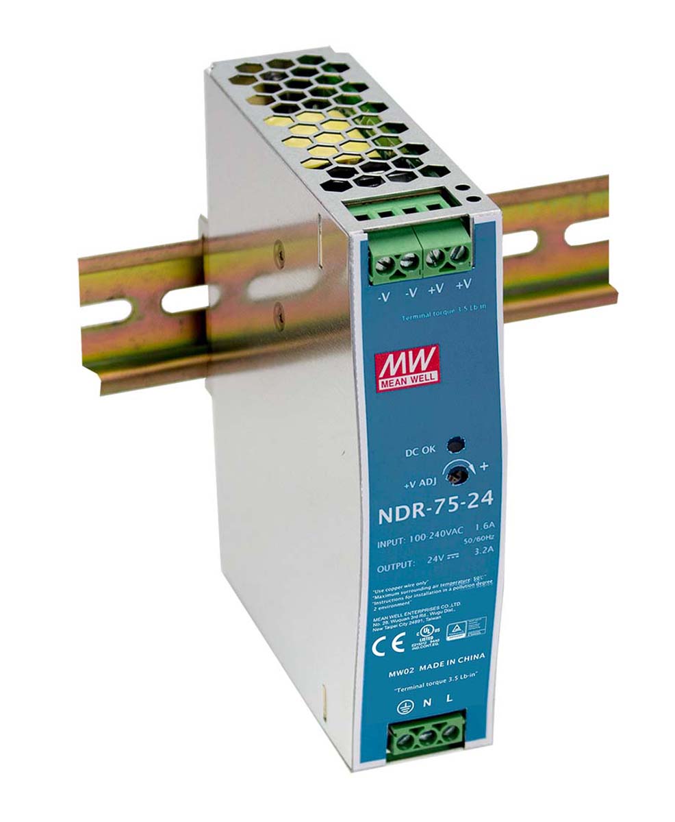 MEAN WELL NDR Switched Mode DIN Rail Power Supply, 90 → 264V ac ac Input, 48V dc dc Output, 1.6A Output, 75W