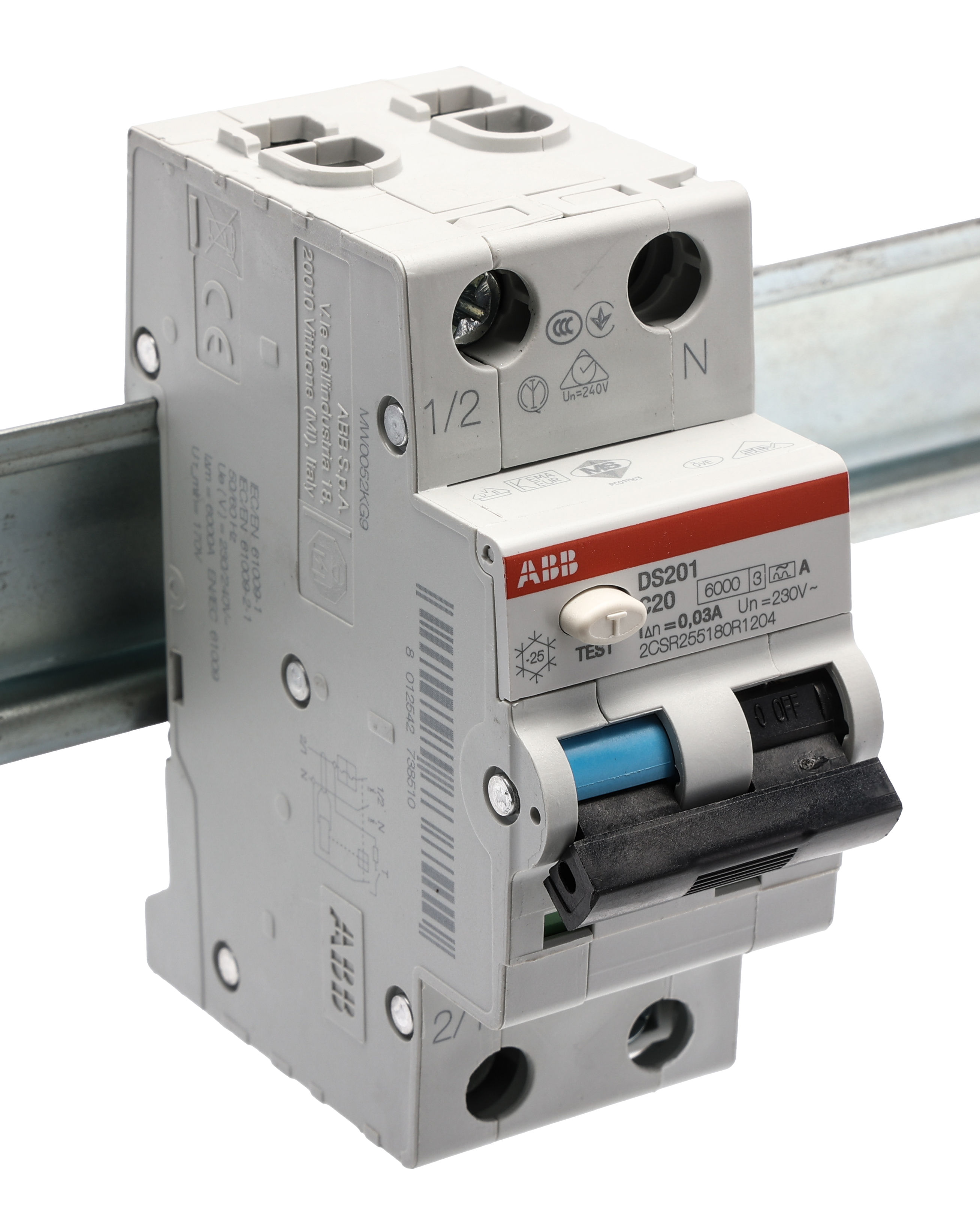 ABB RCBO, 20A Current Rating, 2P Poles, 30mA Trip Sensitivity, Type C, System Pro M Compact Range