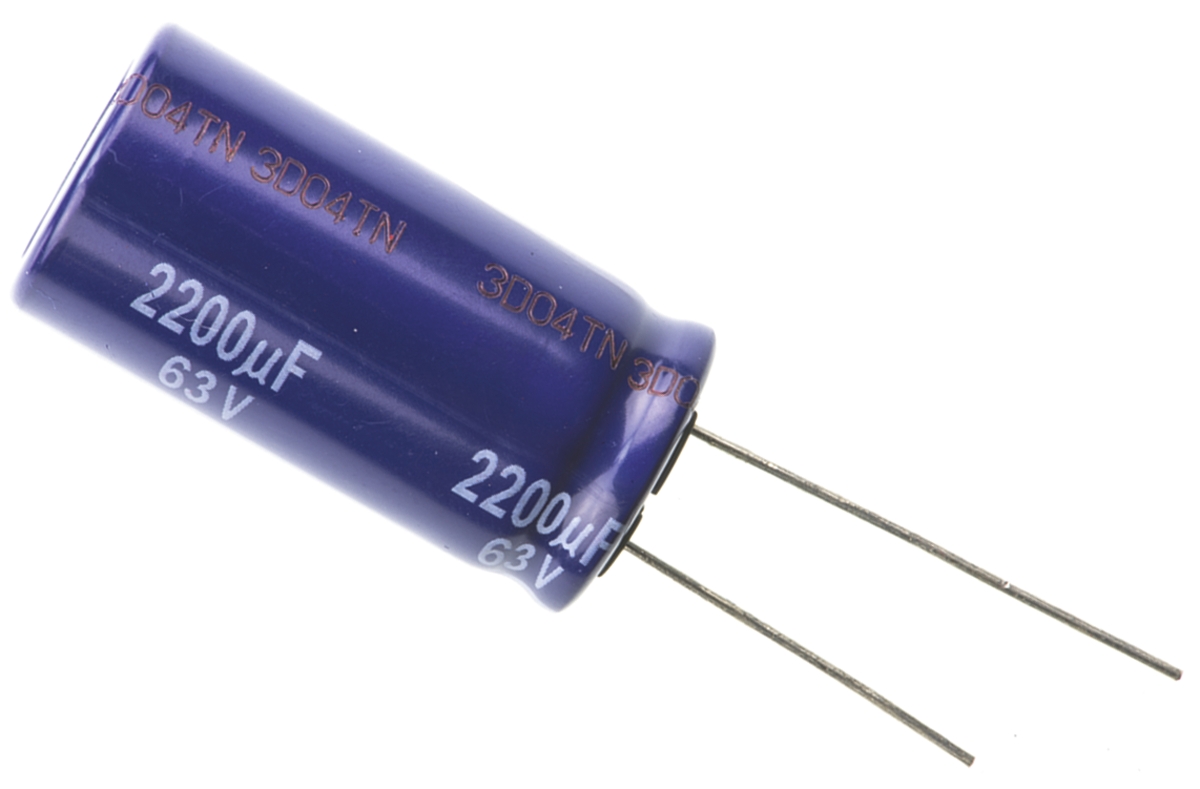 Panasonic 2200μF Aluminium Electrolytic Capacitor 63V dc, Radial, Through Hole - ECA1JM222