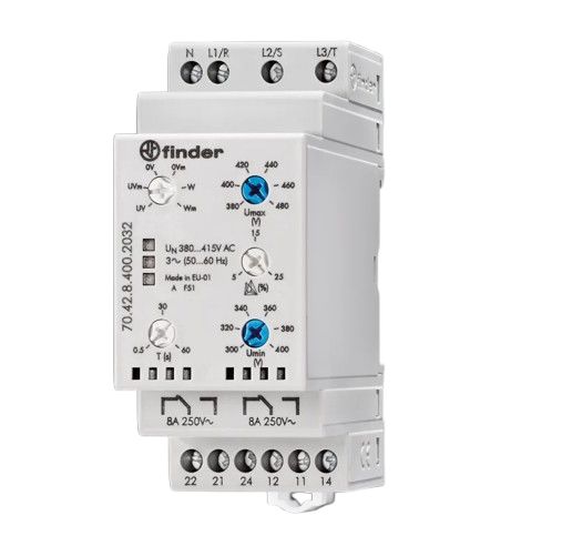 Finder Voltage Monitoring Relay, 3 Phase, DPDT
