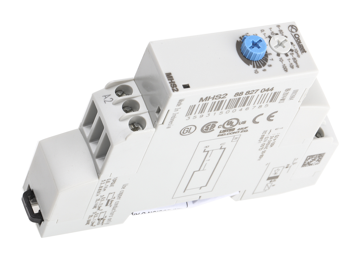Crouzet DIN Rail Mount Timer Relay, 24 → 240V ac, 1-Contact, 0.1 s → 100h, 1-Function, Solid State