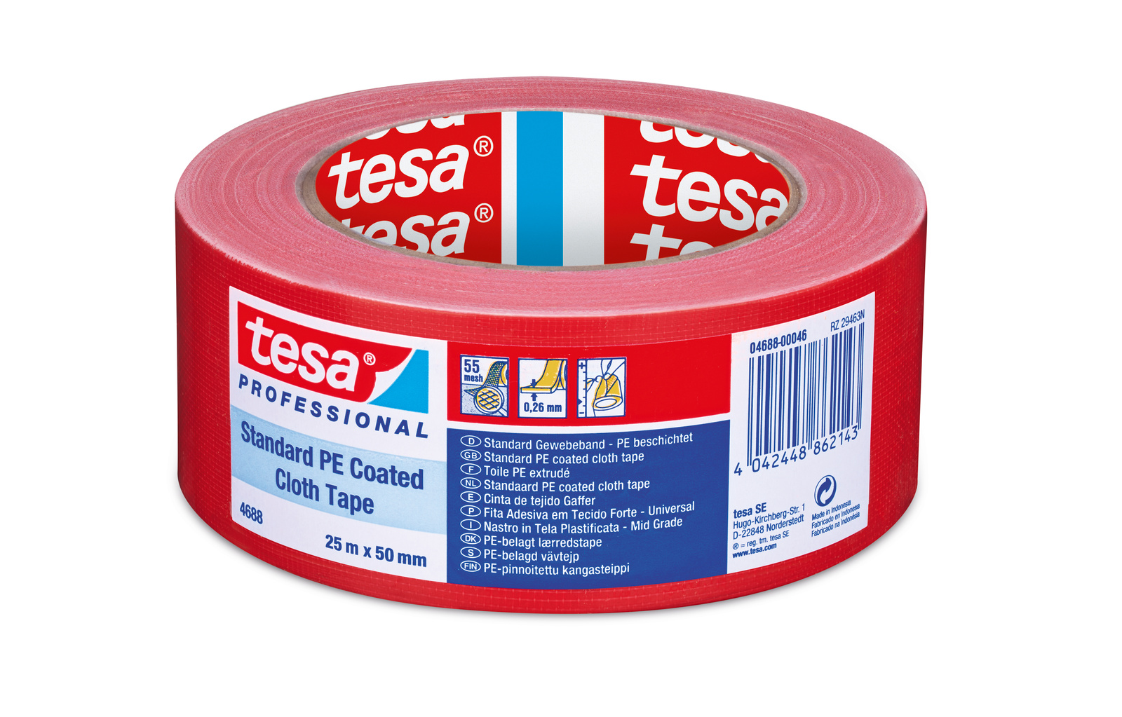 Tesa Tesa 4688 04688-00046 Cloth Tape, 25 x 50, Red, PE Coated Finish