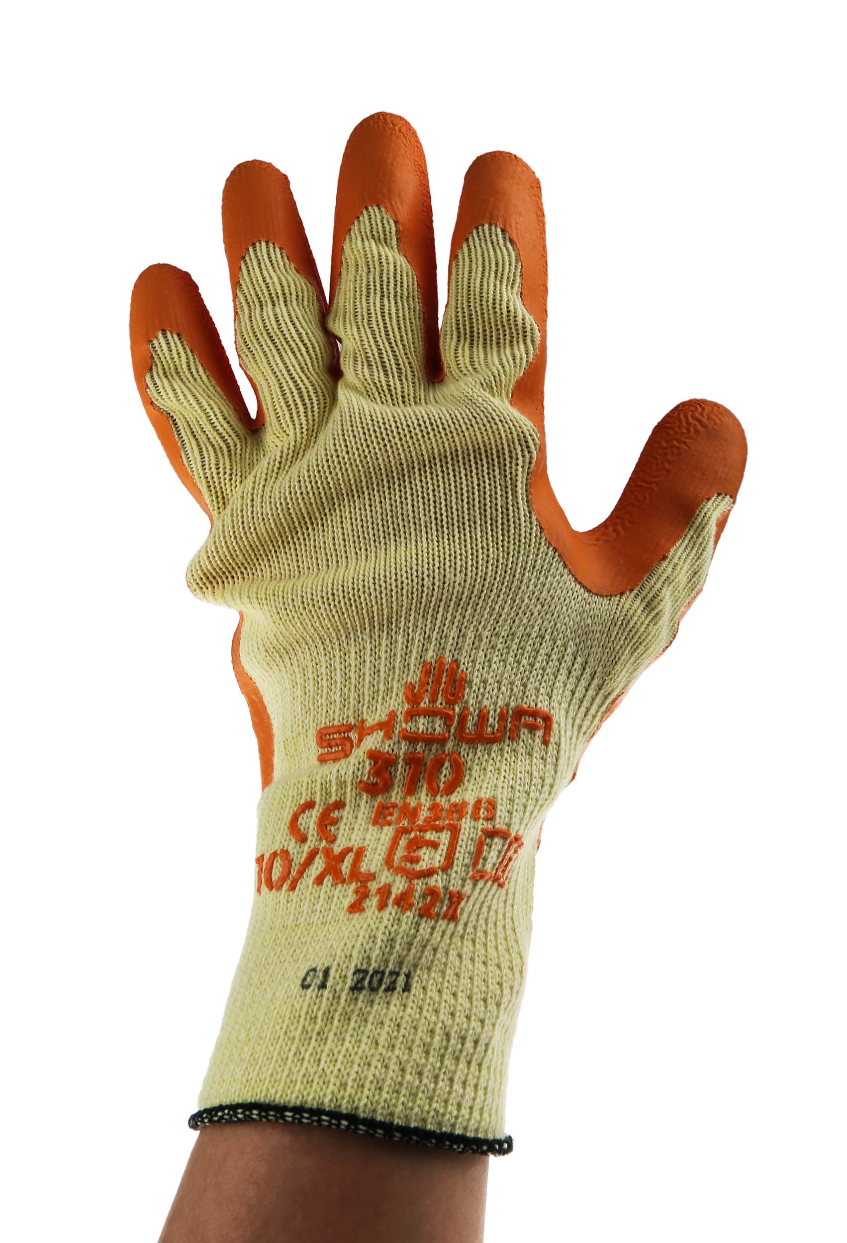 Showa Yellow Polyester Cotton Fibre Work Gloves, Size 10, Latex Coating