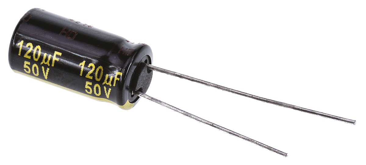 Panasonic 120μF Aluminium Electrolytic Capacitor 50V dc, Radial, Through Hole - EEUFM1H121L