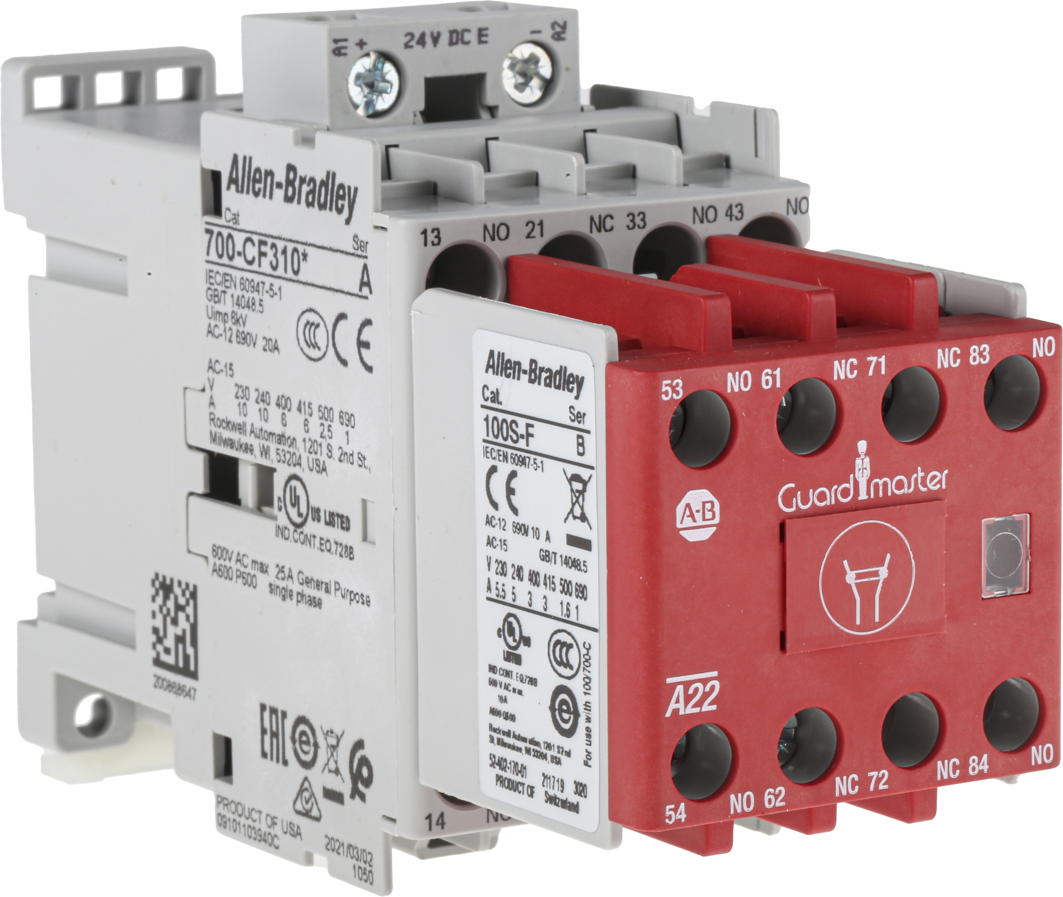Allen Bradley 700S-CF Contactor, 24 V dc Coil, 8-Pole, 25 A, 2NO + 2NC, 3NO + 1NC, 690 V ac
