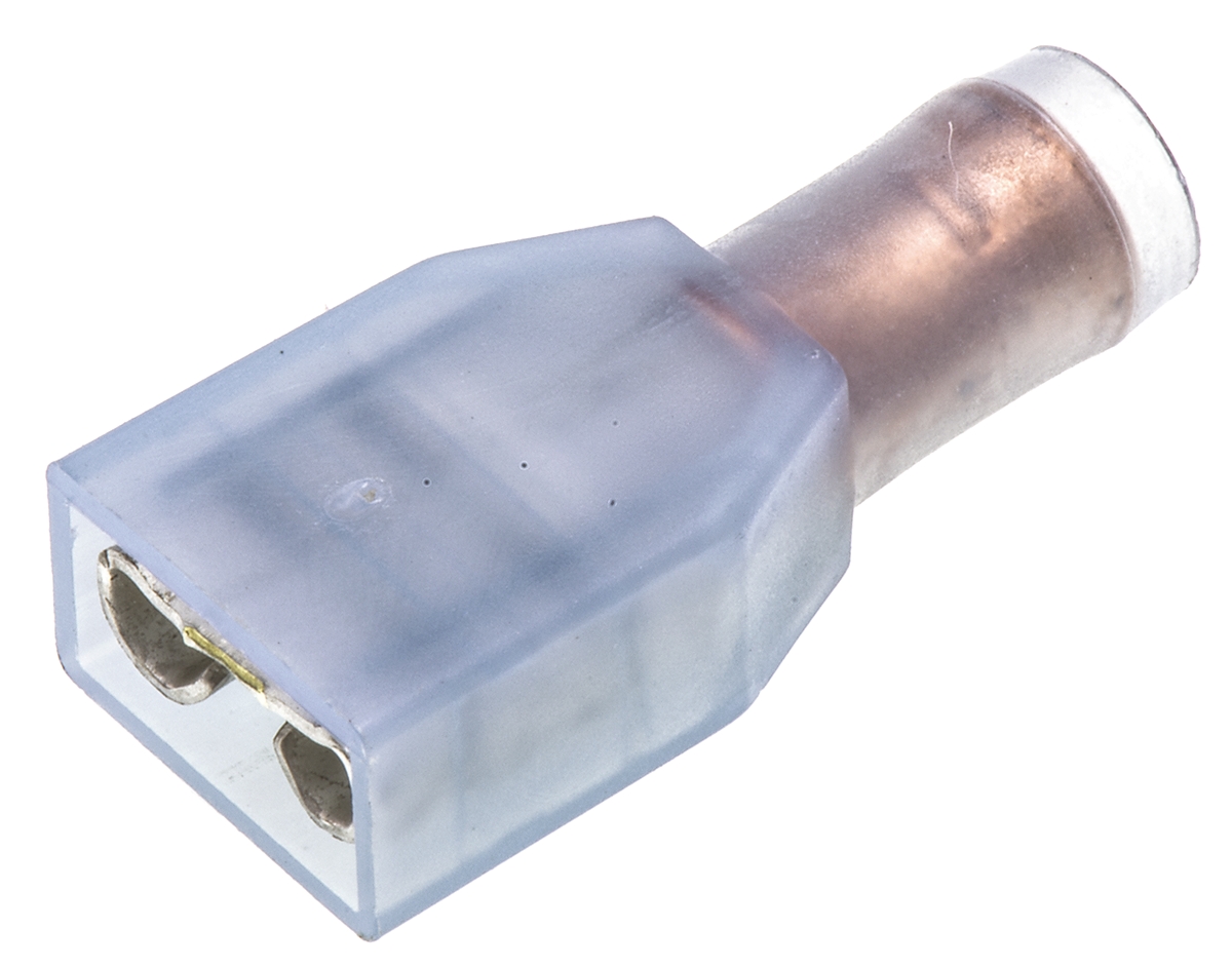 TE Connectivity PIDG FASTON .250 Blue Insulated Female Spade Connector, Receptacle, 6.35 x 0.81mm Tab Size, 1mm² to 2mm²