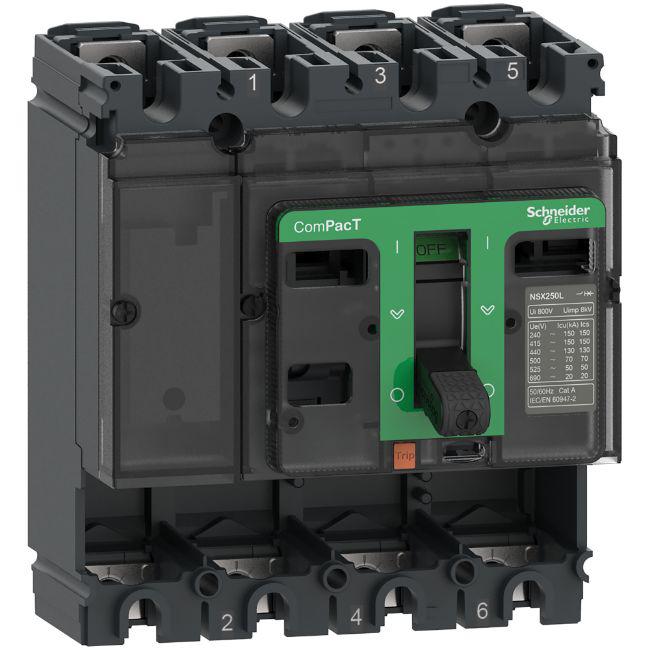 Schneider Electric, ComPacT MCCB 4P 250A, Breaking Capacity 40 kA, Fixed Mount