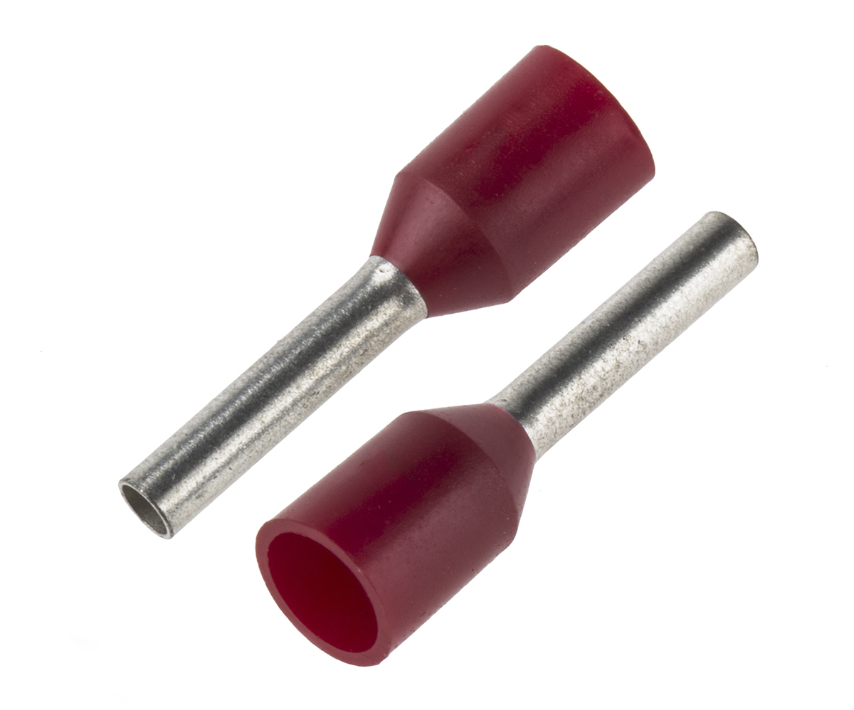 JST, FTR Insulated Crimp Bootlace Ferrule, 8mm Pin Length, 1.4mm Pin Diameter, 1mm² Wire Size, Red