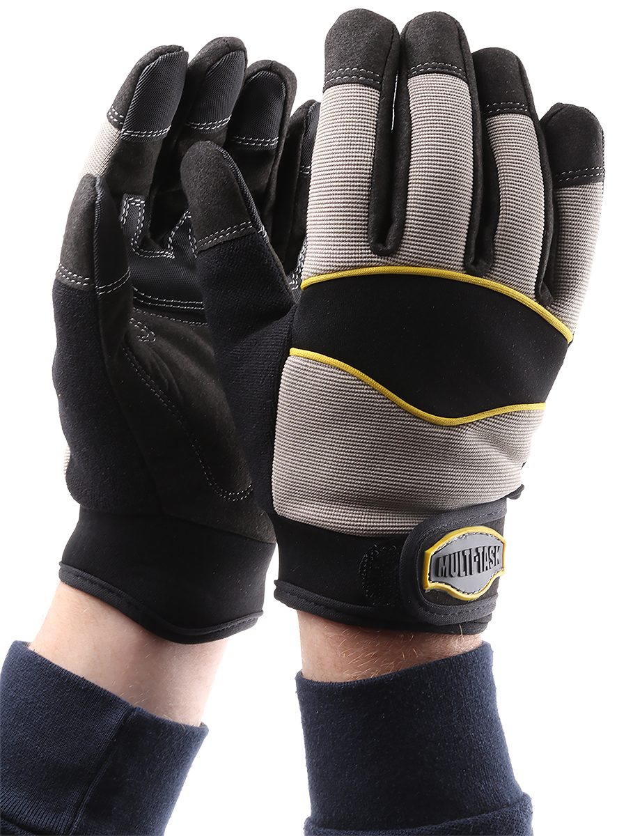 Polyco Healthline Multi-Task 5 Black Leather, Nylon, Spandex Work Gloves, Size 10, Uncoated Coating