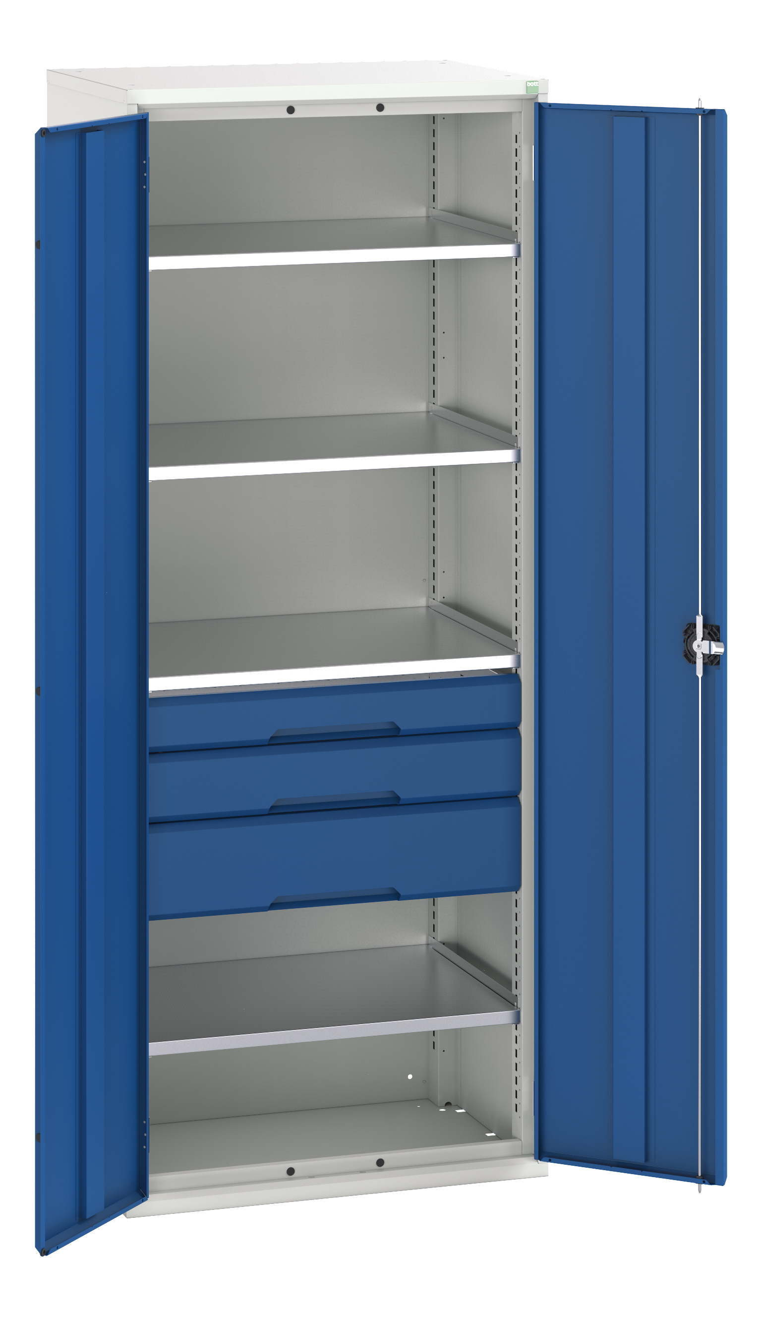 Bott 2 Door, 3 Drawer Steel Floor Standing Cupboard, 2000 x 800 x 550mm