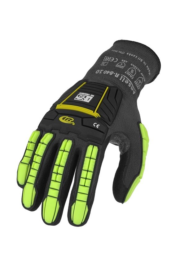 Ansell RINGERS R840 Black, Green Nylon, Spandex Nylon, Spandex Work Gloves, Size 10, Nitrile Coating