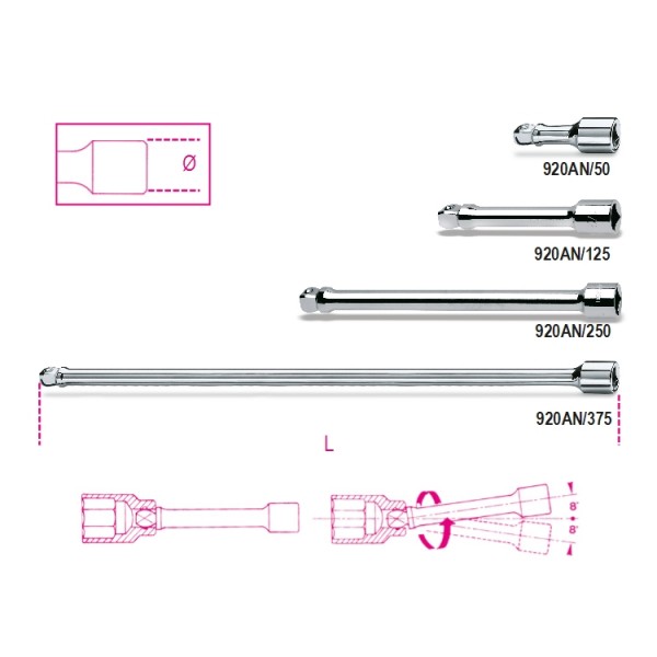 BETA 1/2 mm Square Socket Extension, 250 mm Overall