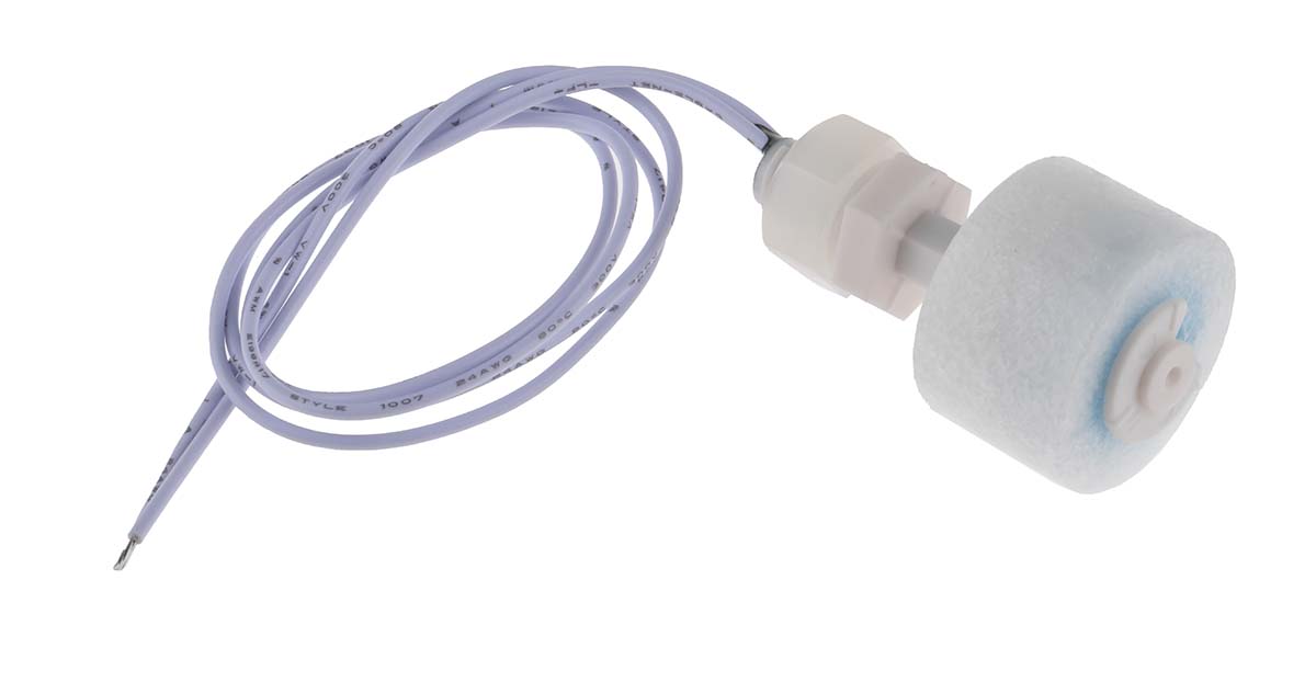 RS PRO Vertical Polypropylene Float Switch, Float, 300mm Cable, Direct Load, 140V ac Max, 200V dc Max