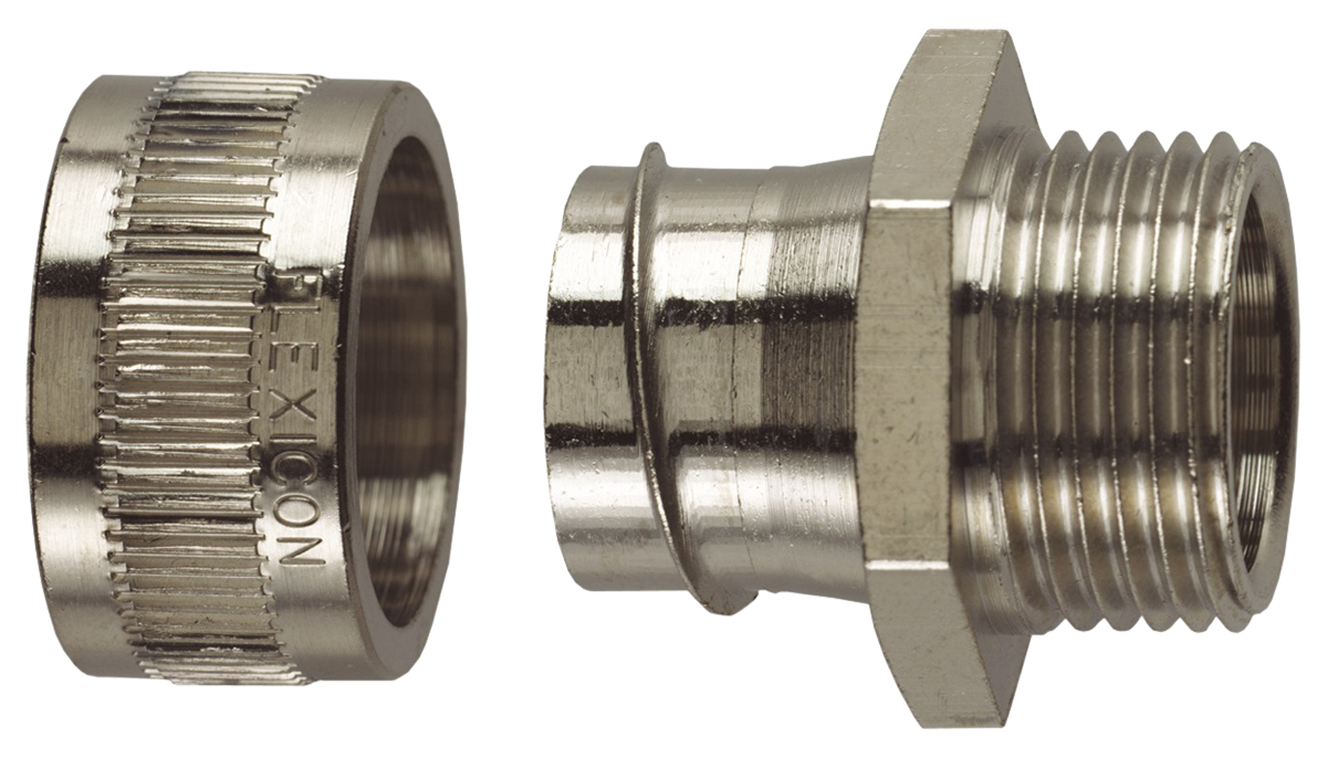 Flexicon Fixed External Thread Fitting, Conduit Fitting, 12mm Nominal Size, M16, 316 Stainless Steel IP40 rating