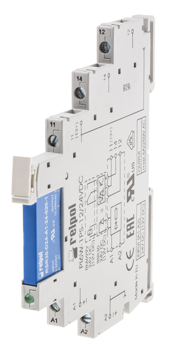 Relpol PIR6W Series Interface Relay, DIN Rail Mount, 24V ac/dc Coil, SPDT, 1-Pole, 1.2A Load