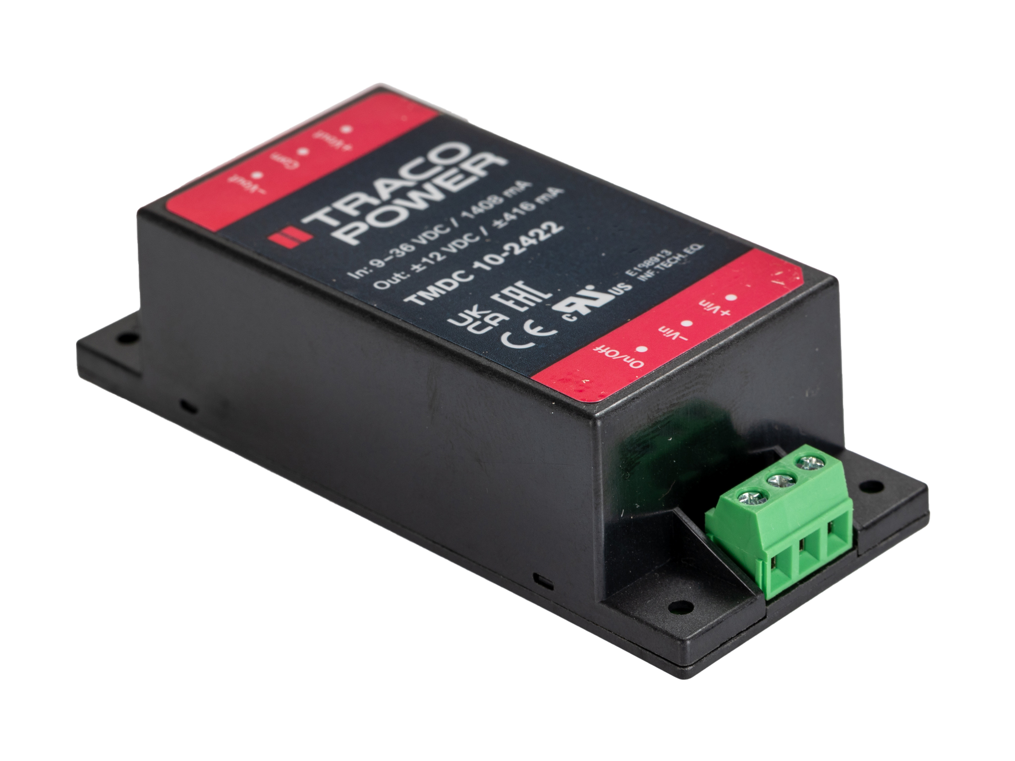TRACOPOWER TMDC 10 DC-DC Converter, ±12V dc/ ±416mA Output, 9 → 36 V dc Input, 10W, Chassis Mount, +80°C Max
