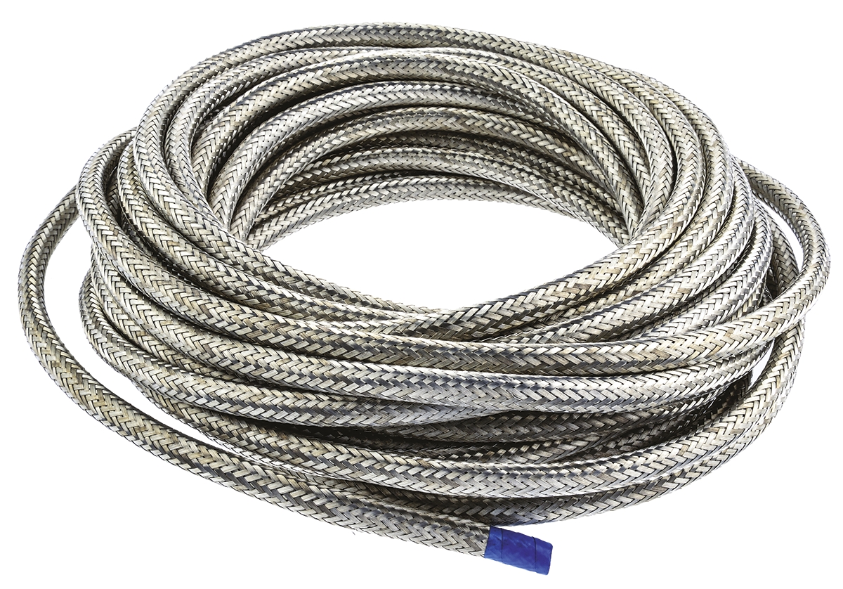 TE Connectivity Expandable Braided Copper Silver Cable Sleeve, 6mm Diameter, 10m Length, RayBraid Series