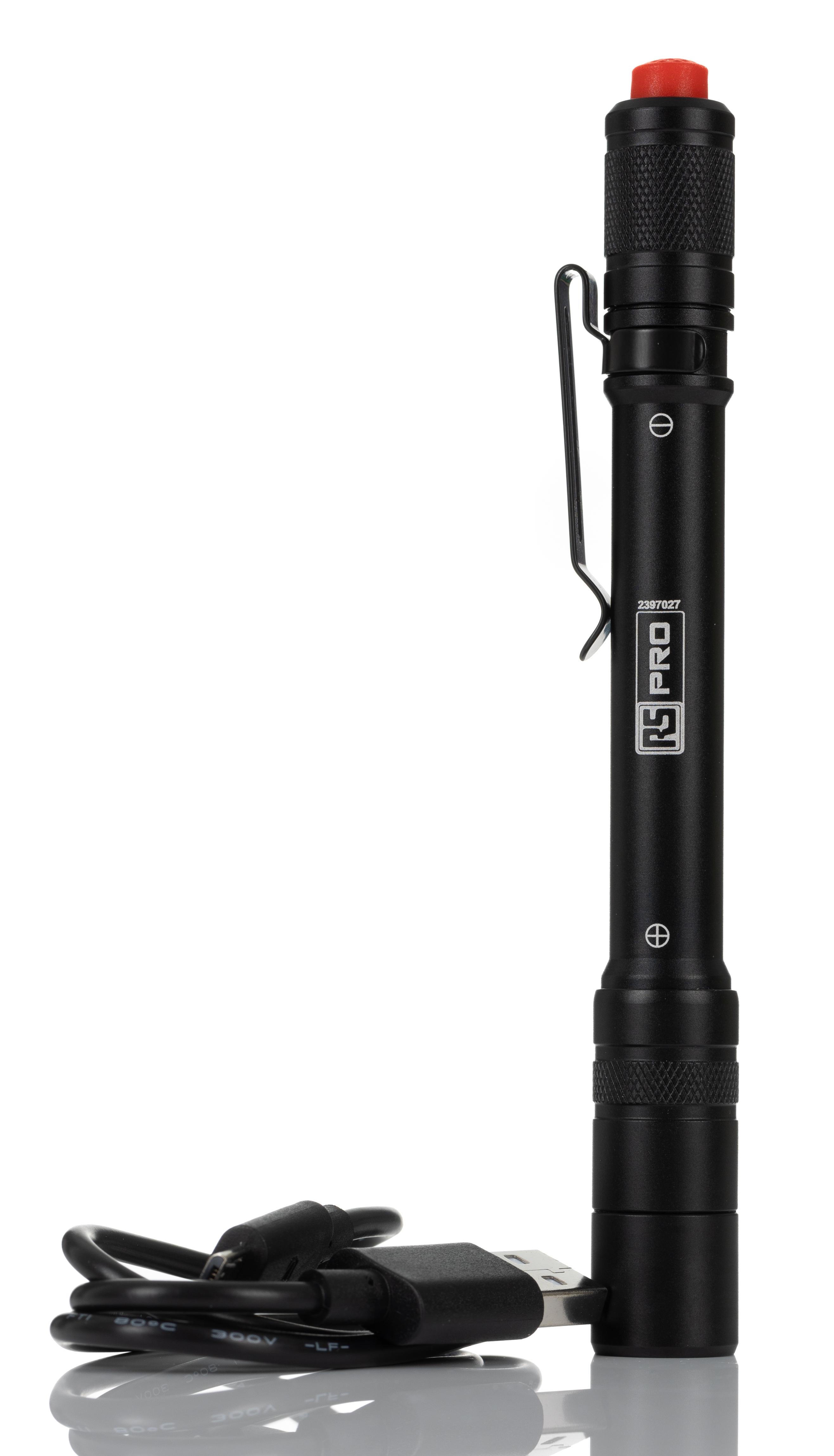 RS PRO LED Pen Torch Black - Rechargeable 375 lm, 152 mm