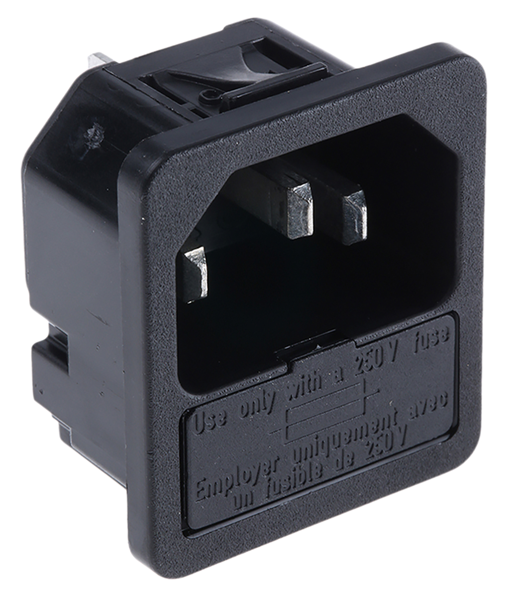 Schurter C14 Snap-In IEC Connector Male, 10A, 250 V