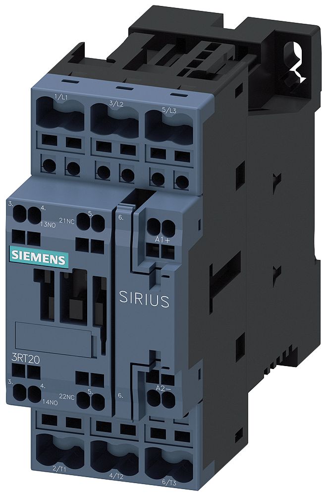 Siemens SIRIUS 3RT2 Contactor, 48 V Coil, 3-Pole, 38 A, 18.5 kW, 1 NO + 1 NC, 690 V