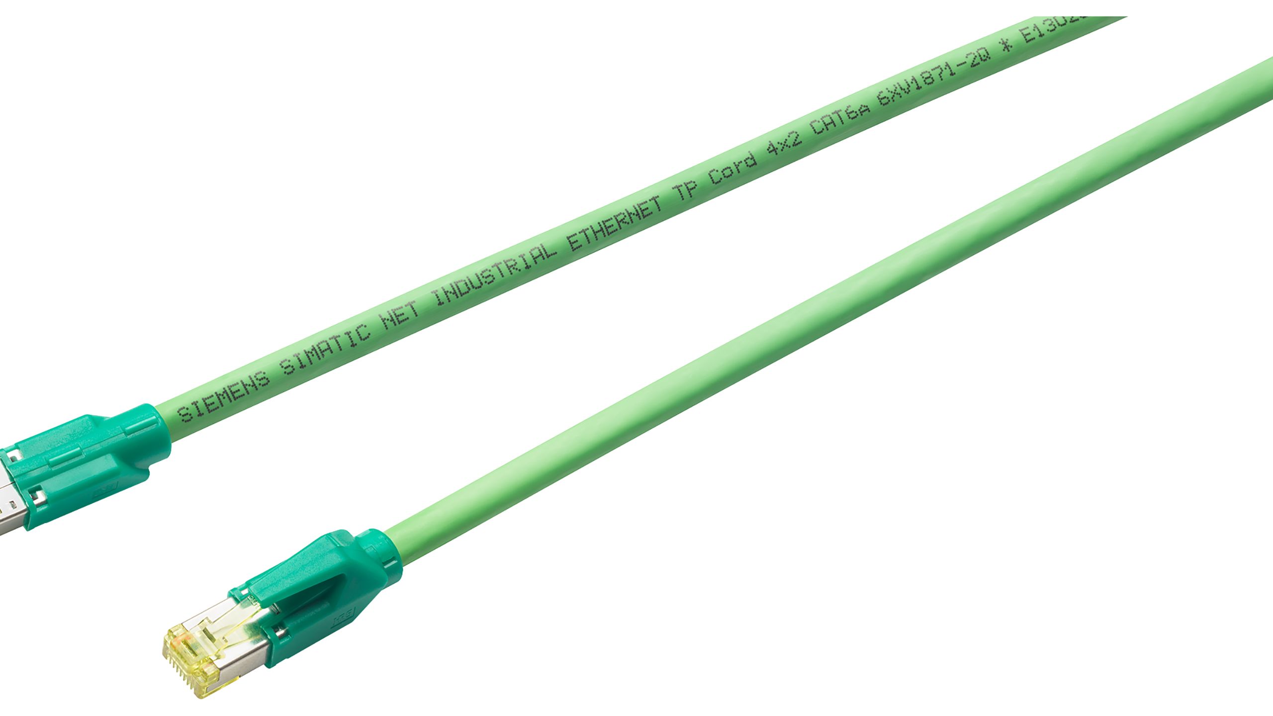 Siemens, 25m Cat6a, Green RJ45 to RJ45, Aluminium foil with a braided tin-plated copper wire screen, Terminated FRNC