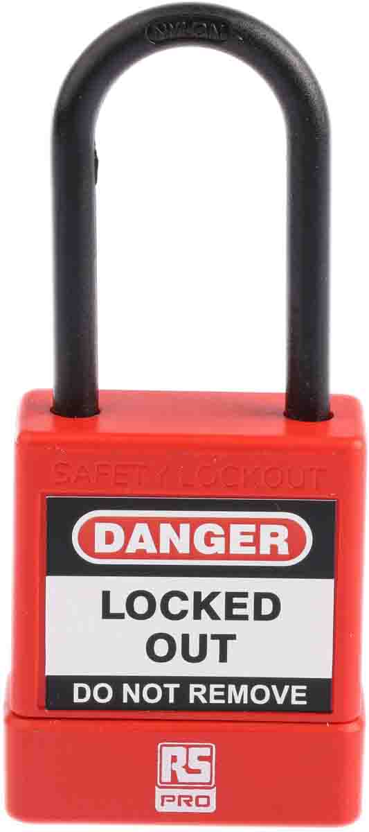 RS PRO Red 1-Lock ABS, Nylon Safety Lockout Padlocks, 5mm Shackle, 44mm Attachment
