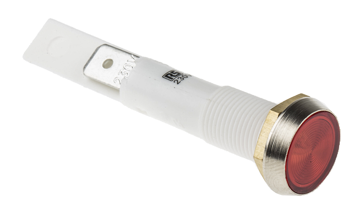 Arcolectric (Bulgin) Ltd 0275 Series Red Neon Panel Mount Indicator, 230V ac, 10mm Mounting Hole Size, Solder Tab