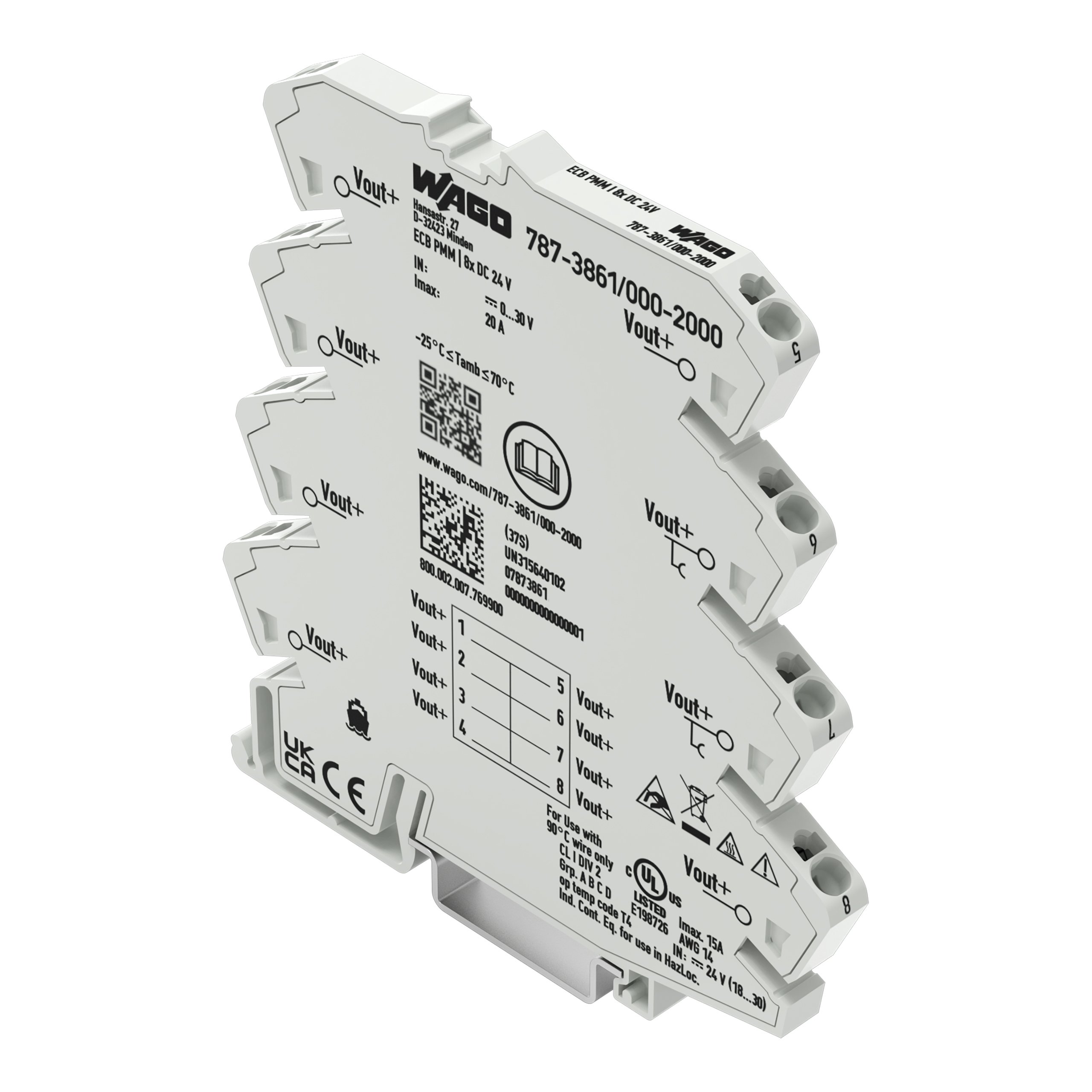 WAGO Distribution Block, 8 Way, 2.5mm², 20A, 30 V dc, White
