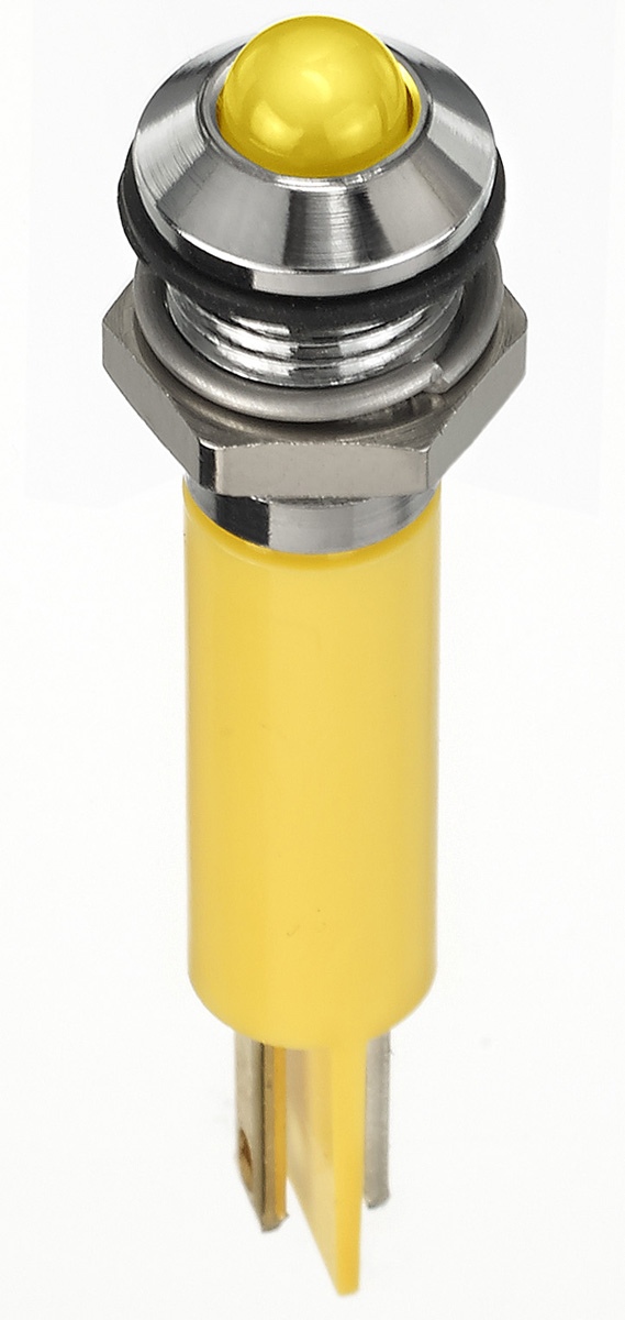 RS PRO Yellow Panel Mount Indicator, 2V dc, 8mm Mounting Hole Size, Faston, Solder Lug Termination, IP67