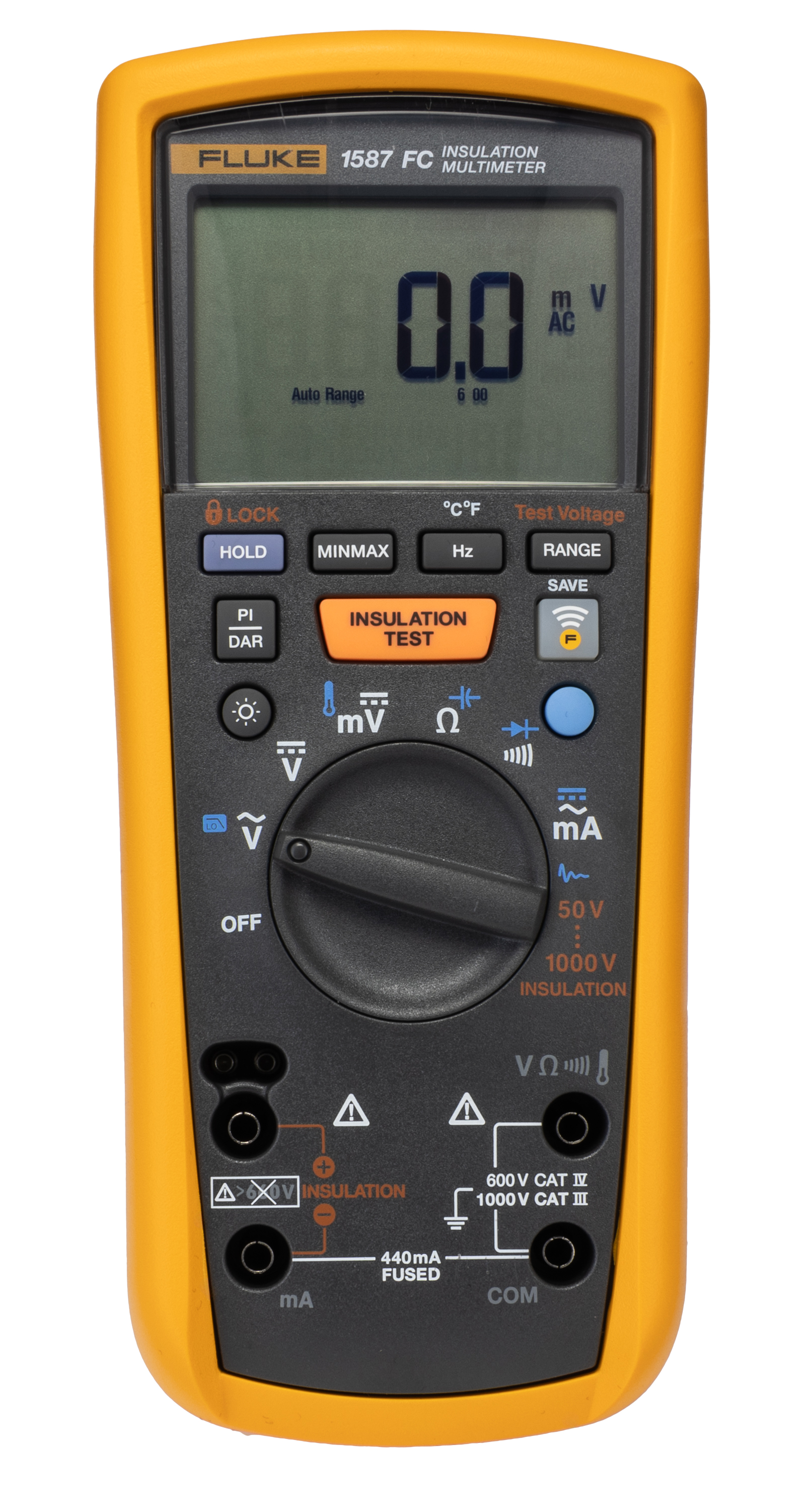 Fluke 1587 FC Insulation Tester, 50V Min, 1000V Max, 2GΩ Max, CAT III 1000V - UKAS Calibration