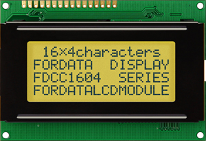 Fordata FC1604A01-FSYYBW-51SE FC Alphanumeric LCD Graphic Display, Green, Yellow on, 4 Rows by 16 Characters,