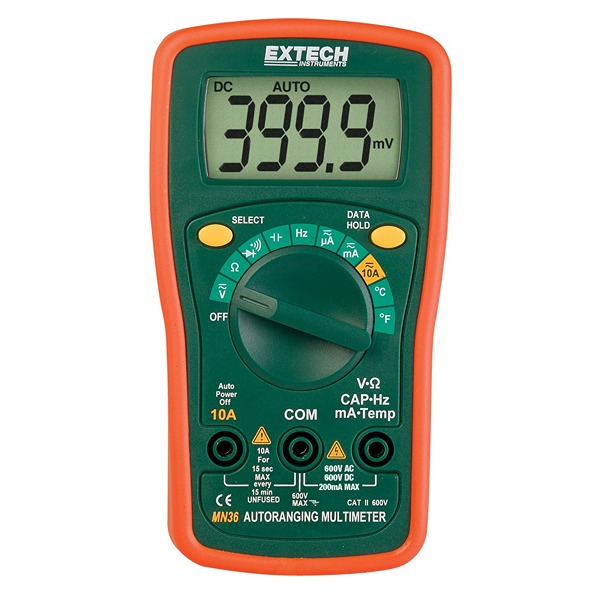 Extech MN36 Digital Multimeter, 10A dc Max, 600V ac Max