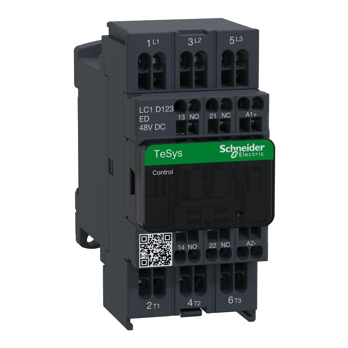 Schneider Electric LC1D Contactor, 48 V dc Coil, 3-Pole, 12 A, 5.5 kW 48 V, 1 NO/1 NC, 690V