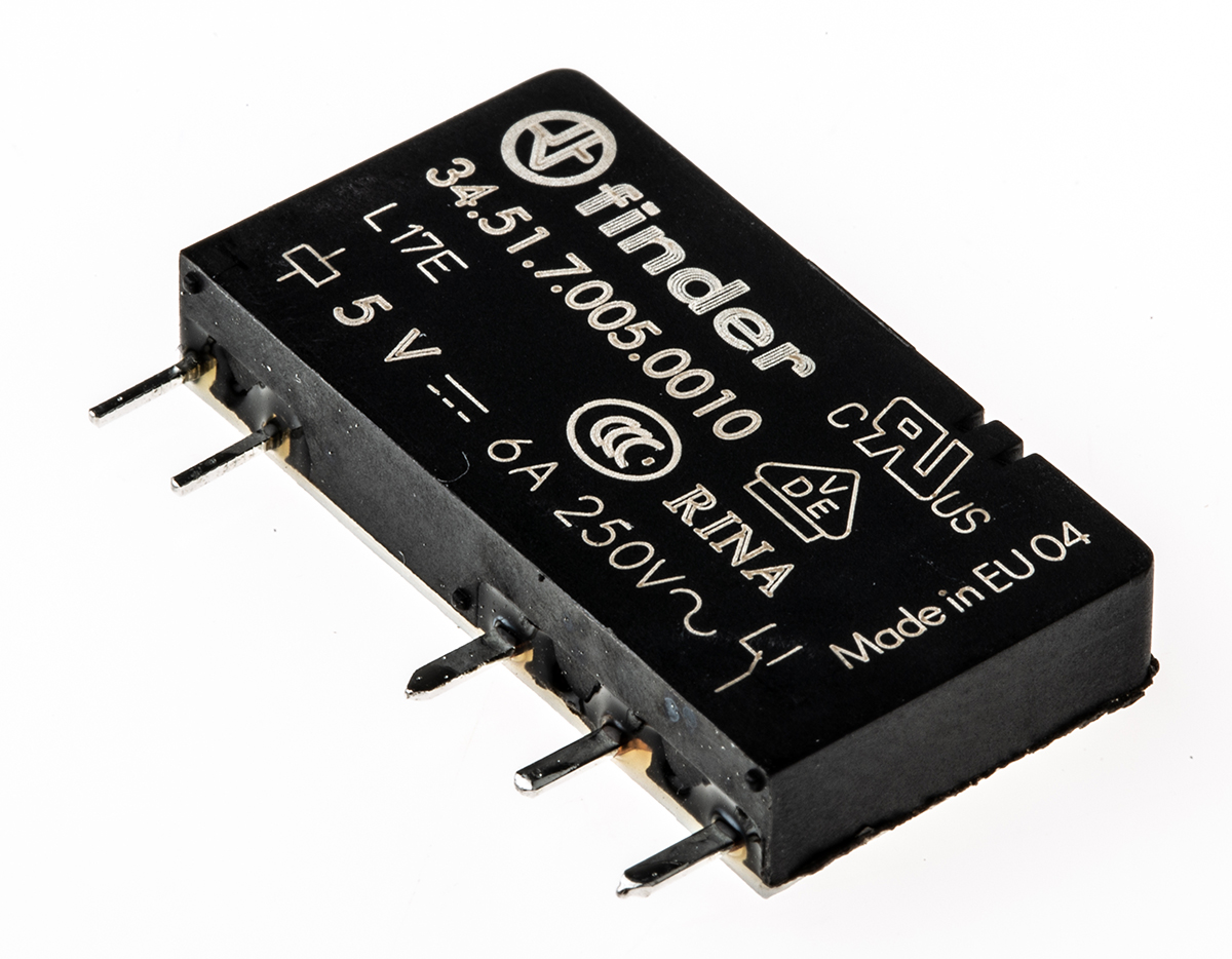 Finder PCB Mount Power Relay, 5V dc Coil, 6A Switching Current, SPDT