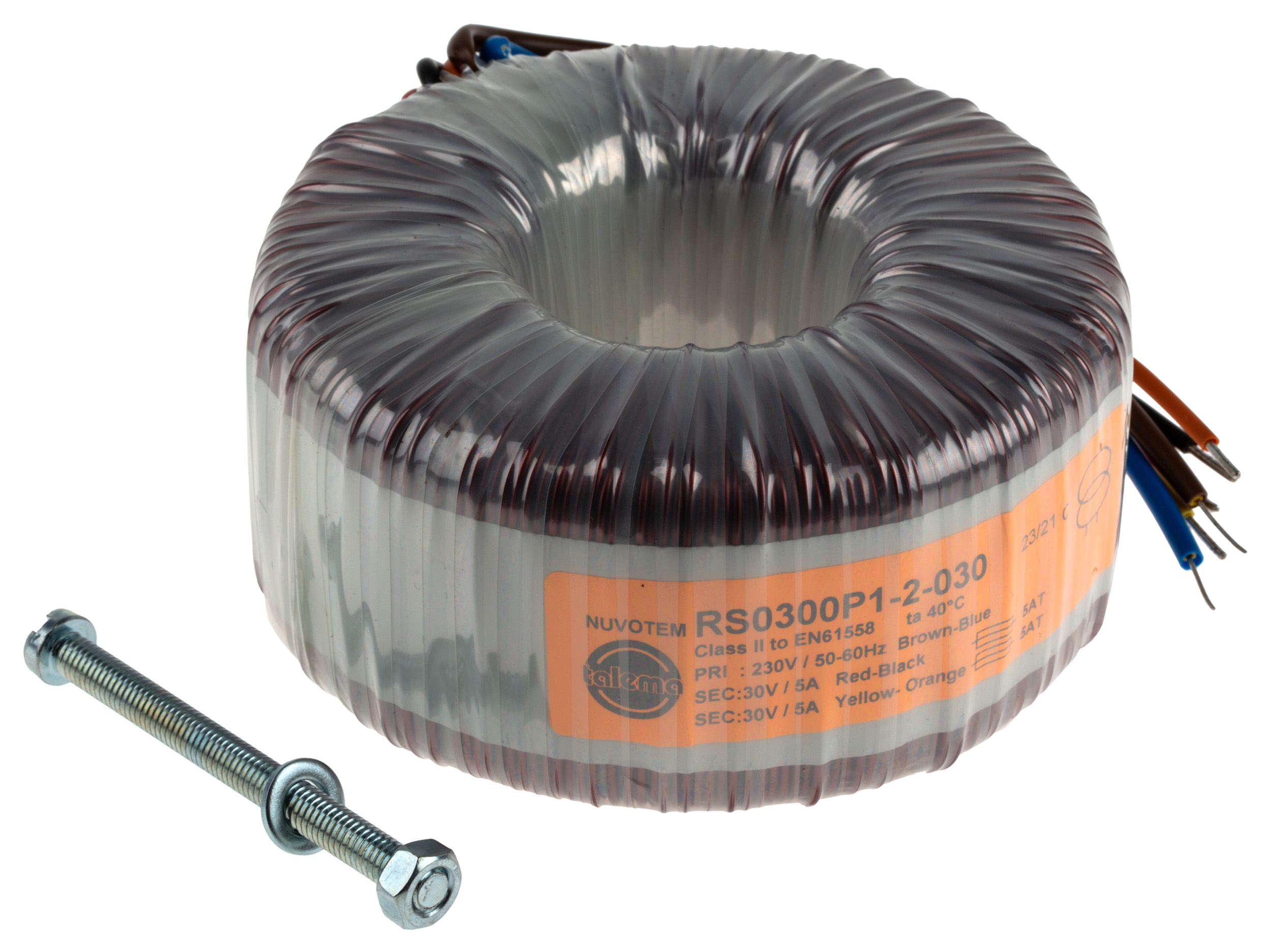 Nuvotem Talema 230V ac, 2 x 30V ac Toroidal Transformer, 300VA 2 Output