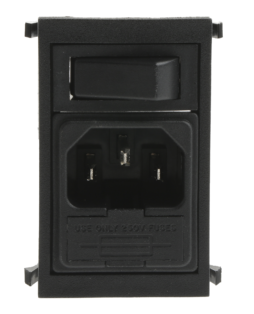 Bulgin C14 Snap-In IEC Connector Male, 10A, 250 V, Fuse Size 5 x 20mm