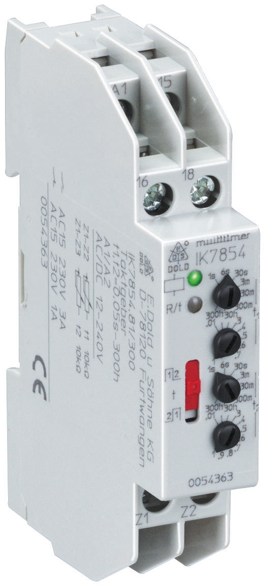 Dold IK7817N Series DIN Rail Mount Timer Relay, 12 → 240V ac/dc, 1-Contact, 0.03 → 300 min, 0.06 →