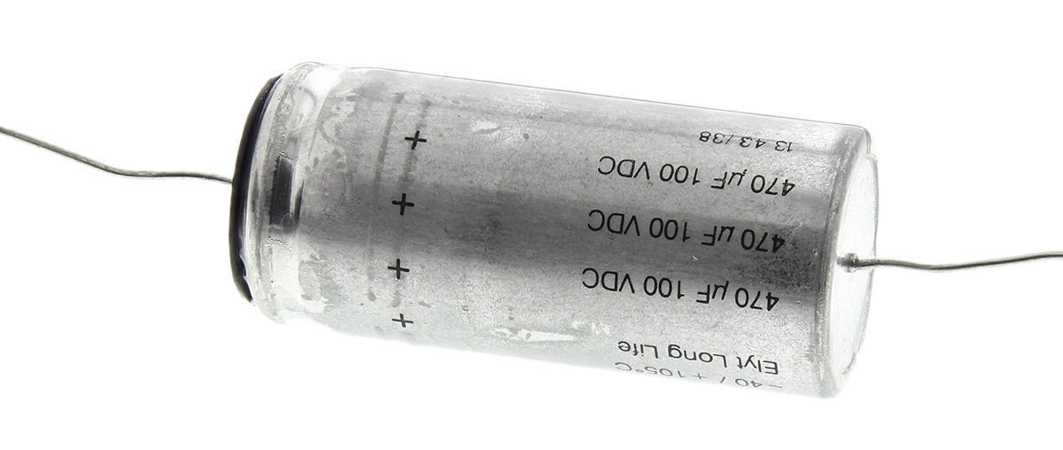 KEMET 470μF Aluminium Electrolytic Capacitor 100V dc, Axial, Through Hole - PEG124PL347VQL1