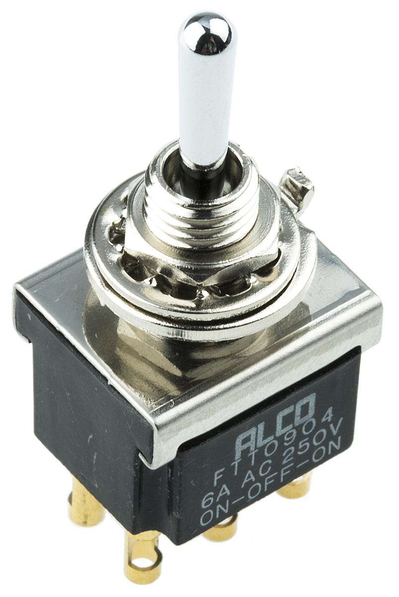 TE Connectivity Toggle Switch, Panel Mount, On-Off-(On), DPDT, Solder Terminal, 125V ac