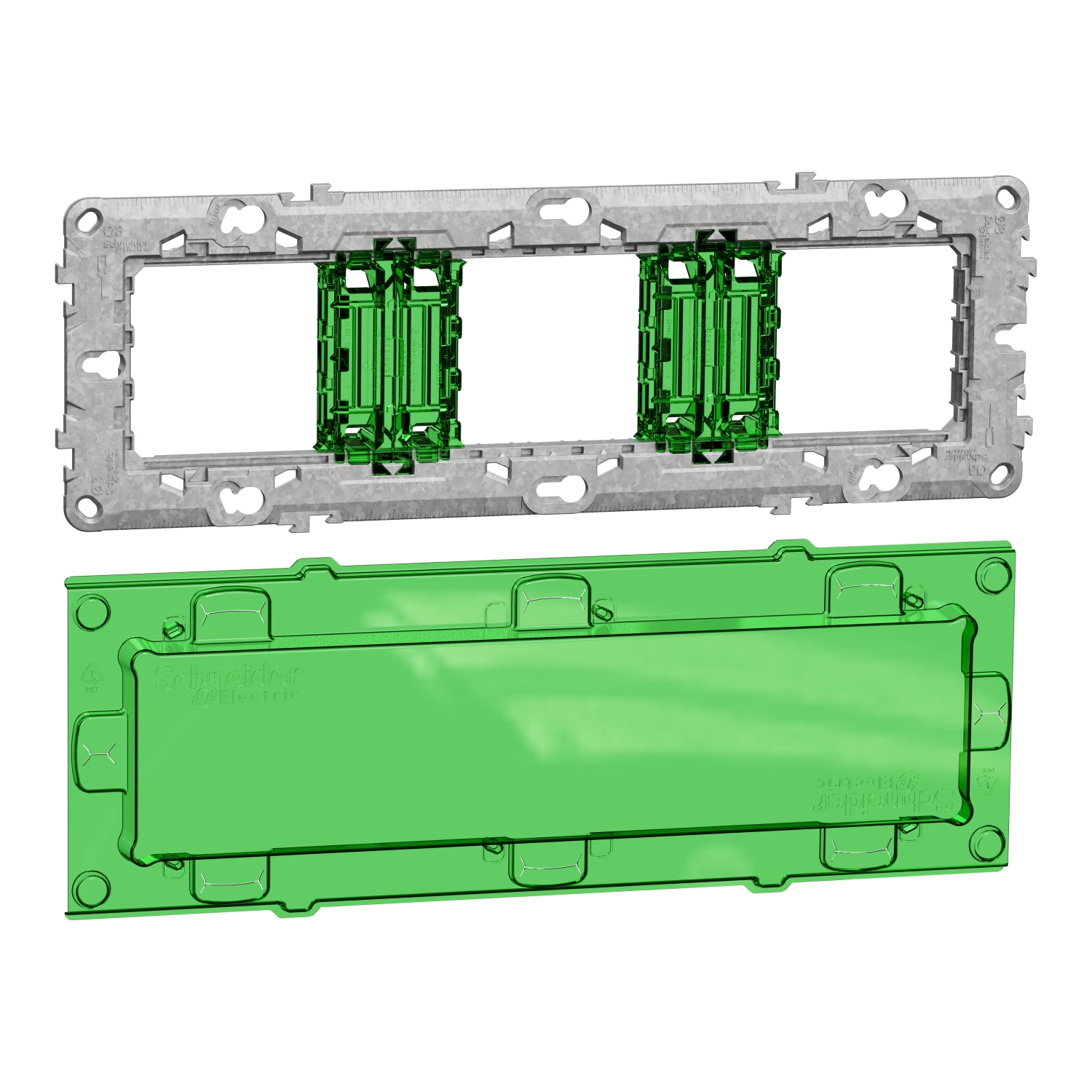 Schneider Electric Green, Transparent 3 Gang Frame