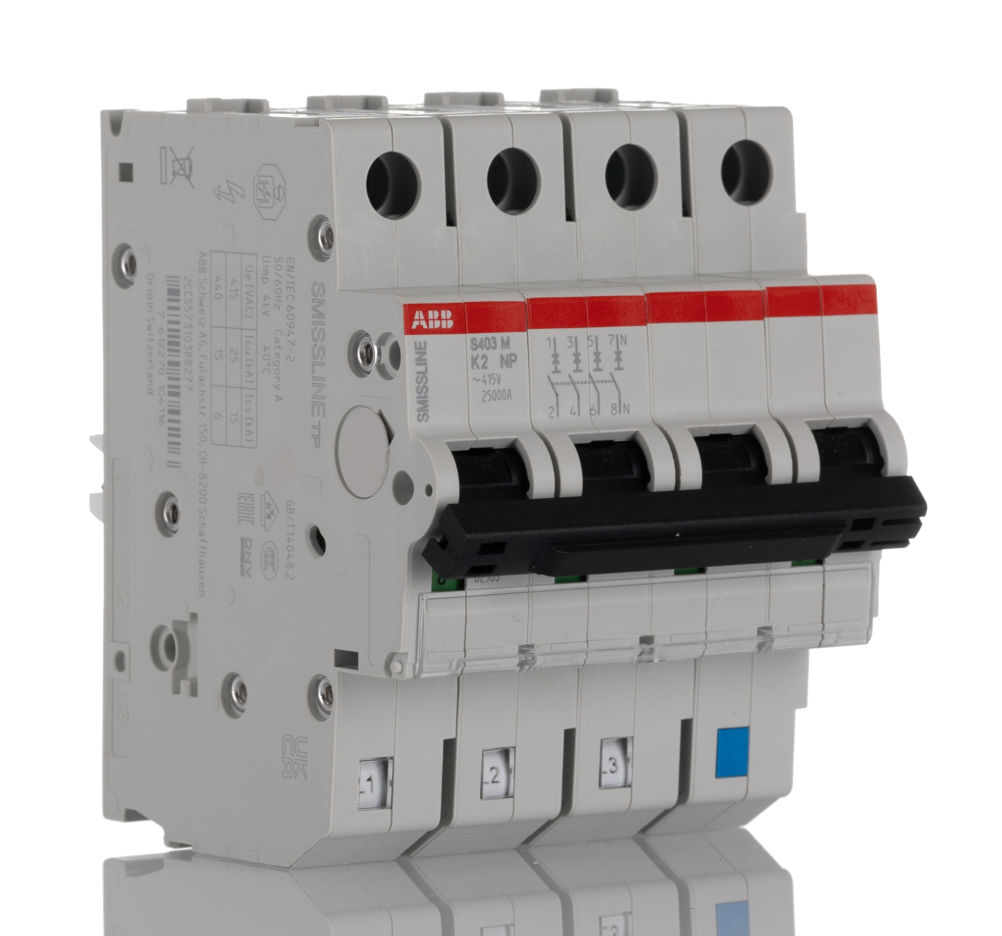 ABB SMISSLINE TP MCB, 4P, 2A Curve K, 415V AC, 12V DC, 10 kA Breaking Capacity